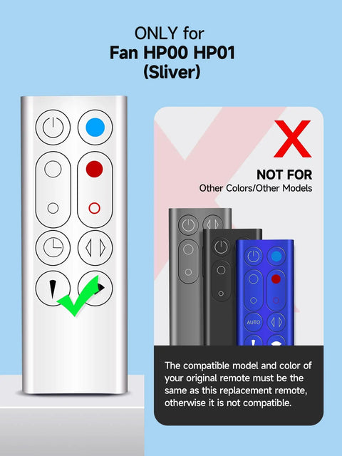 Replacement Remote For Dyson HP00 HP01 Silver Purifying Heater Fan No Fuss Plug And Play, Part 967197-13.