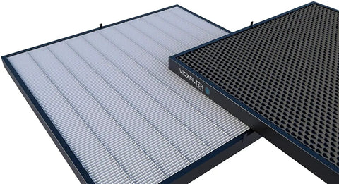 MERV 15 Pleated 20x20x1 Air Filter Pack of 2 With Activated Carbon for AC and Furnace, filters shown side by side.