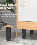 Close-up of Tough As Nails Adjustable Furniture Leg Set Of Four 4.72 To 7.08 Inches, black metal legs installed on cabinet.