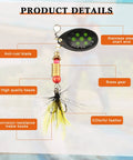 Detailed view of a spinnerbait from 100 Piece Spinner Lures Kit With Metal Trout Spoons Spinnerbaits And Baits Includes 4 Tackle Boxes For Salmon Bass Walleye And Crappie Fishing All In One Set