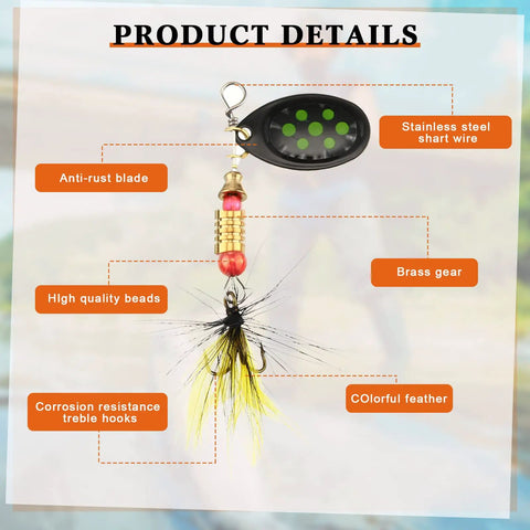 Detailed view of a spinnerbait from 100 Piece Spinner Lures Kit With Metal Trout Spoons Spinnerbaits And Baits Includes 4 Tackle Boxes For Salmon Bass Walleye And Crappie Fishing All In One Set