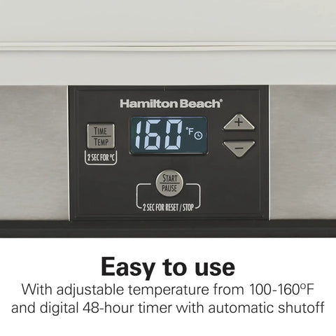 Digital Food Dehydrator With Five Stackable Bpa Free Trays And Adjustable Thermostat showing temperature display at 160°F.