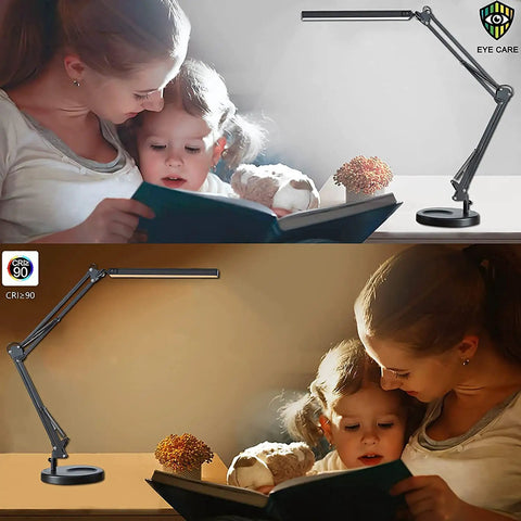 LED Desk Lamp With Clamp And Round Base Go To Swing Arm Eye Caring Table Light used for reading with child