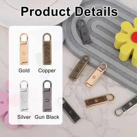 16 Piece Zipper Pull Replacement Set With Four Color Detachable Pullers for luggage, jackets, backpacks, bags, suitcases, and shoes.