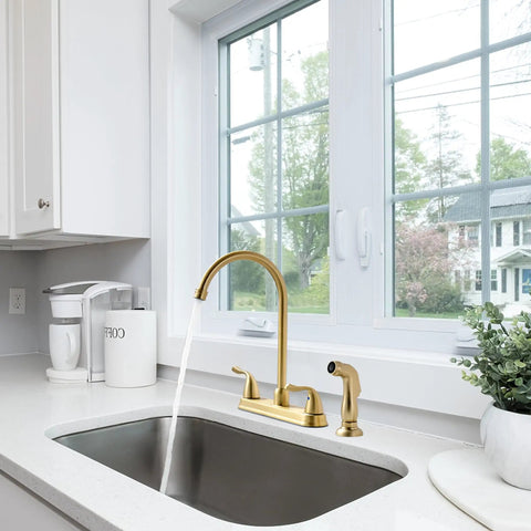 Gold Kitchen Faucet With Side Sprayer And High Pressure Sprayer 8 Inch High Arc 360 Degree Rotating Spout Centerset RV Sink Faucet