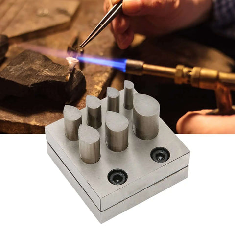 Pro Grade Disc Cutter Set For Jewelry Making, 7 Size Punch Die Plates, metal cutting tool on workbench
