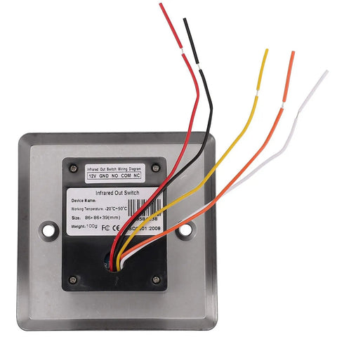 Back view of Hands Free Infrared Sensor Switch Exit Button With LED Indicator For Doors And Gates Industrial IP 55 Steel Plate