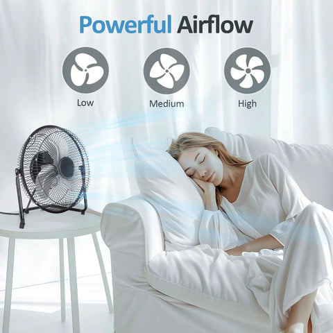 Three Speed Portable Metal Floor Fan With Adjustable Tilt For Home Office And Bedroom Quiet Operation Lightweight Yet Sturdy Black Nine Inch Chill Breeze For Desk Or Floor Use