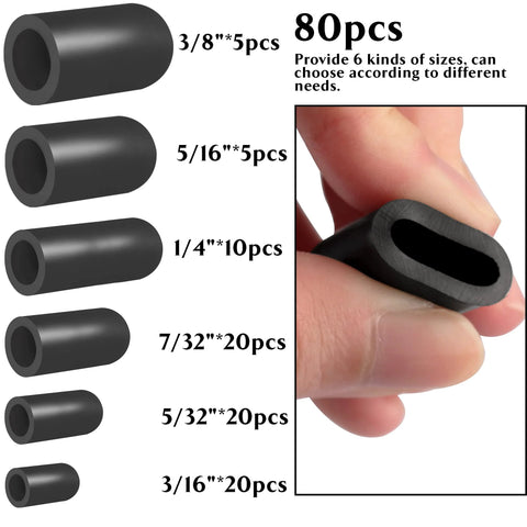 Automotive vacuum hose caps set, black rubber, 80 pcs in six sizes (3/8, 5/16, 1/4, 7/32, 5/32, 3/16).