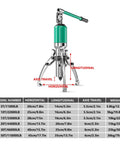 Beefy 20T Hydraulic Gear Puller With 2 Jaw And 3 Jaw Wheel Bearing Separator, axes travel chart, green cylinder, steel jaws.