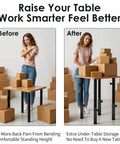 Before and after image showing Heavy Duty Adjustable Table Risers Four Pack Foldable Table Leg Extenders in use.