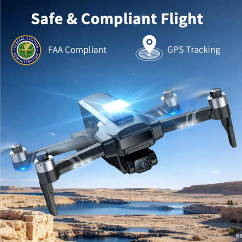 FPV drone in flight with FAA Compliant Remote ID Module with Buzzer and Strobe for Drones GPS Tracking 4 Hour Battery Life.