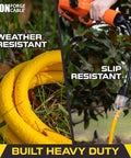 Beefy Heavy Duty 50Ft 10 Gauge Outdoor Lighted Extension Cord with 3 Outlets 15 Amp SJTW Yellow Weather Resistant for Tools