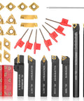 Pro Grade Indexable Lathe Turning Tool Kit With 21 Pieces Including 7 Tool Holders And 14 Carbide Inserts for Metalworking
