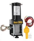 Heavy Duty 3000lb Electric Winch Kit With Steel Cable And Remote For Atv Utv Off Road Adventure showing copper motor, steel cable, and control.