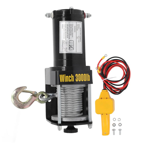 Heavy Duty 3000lb Electric Winch Kit With Steel Cable And Remote For Atv Utv Off Road Adventure showing copper motor, steel cable, and control.
