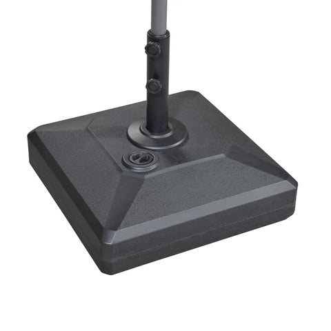 Close-up of Patio Market Umbrella Base With Casters 154 Lbs Load Capacity Sand And Water Filled Easy Rolling Stand