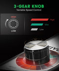 Close-up of three-speed variable fan speed controller knob for inline duct fans, showing high, mid, low settings.