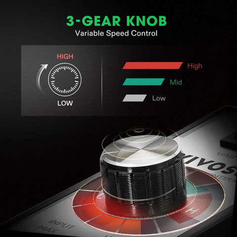 Close-up of three-speed variable fan speed controller knob for inline duct fans, showing high, mid, low settings.
