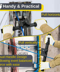 Manual Rope Puller Tool For Fish Tape And Wire Tug, Heavy Duty Wire Tugger Gripper shown in use with dual handles for balanced pulling.