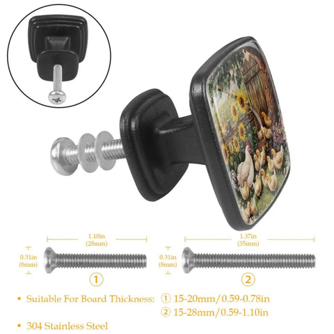 4 Pack Black Square Kitchen Cabinet Knobs Sunflower Chicks Fence Drawer Pulls For Cupboard Dresser Closet And Bathroom Modern Farmhouse Hardware Dope Easy Install