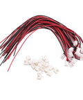 Premium XH2.54 2 Pin Male Female Wire Connector Kit Featuring Drop Dead Simple Pitch Matching And Heavy Duty Tinned Copper Jumpers For Quick Electronics Setup And Slick Builds with red and black wires and white connectors.