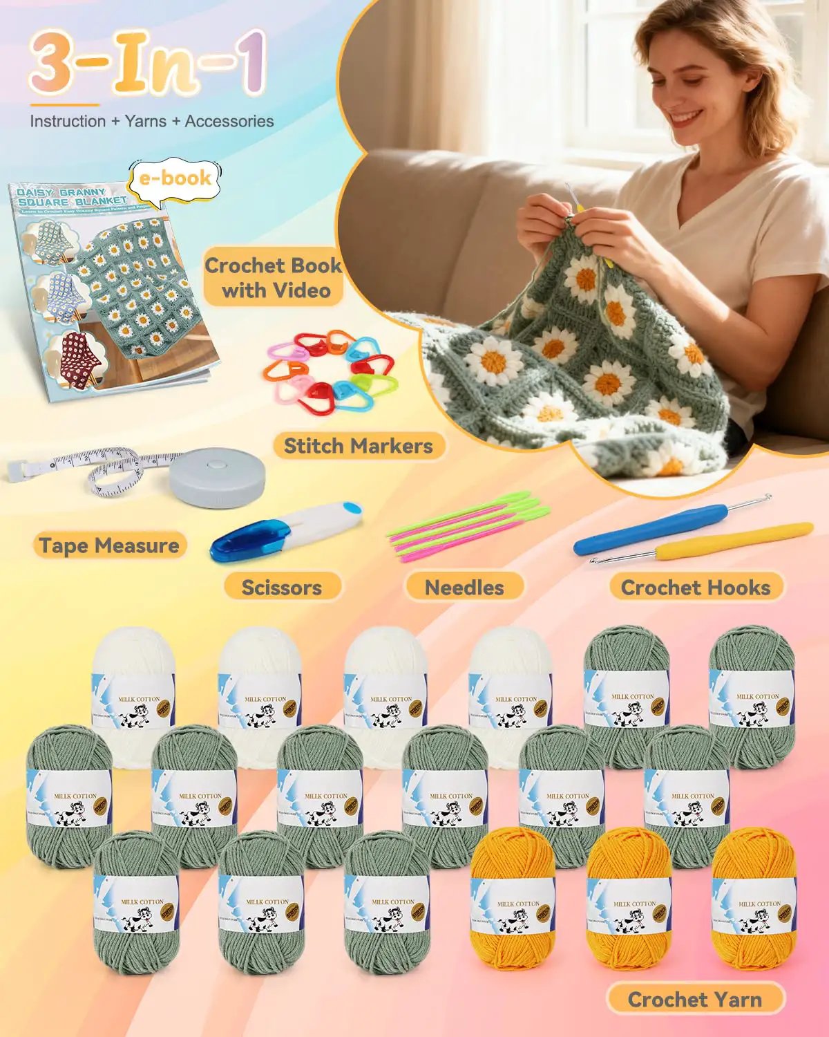 Beginner Crochet Kit With Easy Yarn Pack – Cozy Fun ✓