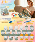 Beginner Crochet Kit With Easy Yarn Pack For A Cozy Granny Square Blanket Step By Step Video Guides Simple Crochet Starter Set For Grab And Go Fun At Home Craft Projects includes yarn, hooks, and tools with woman crocheting blanket.