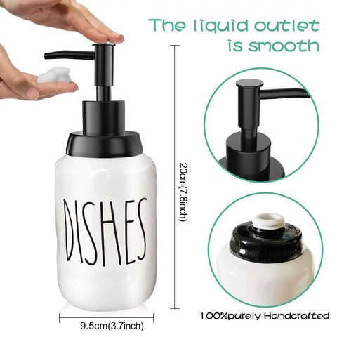 Farmhouse Ceramic Soap Dispenser With White Glaze, Bold Black Pump And Lettering, 14oz, Perfect For Kitchen Counter Or Sink, Bathroom Decor, Smudge Resistant Porcelain Build Stays Clean And Stylish