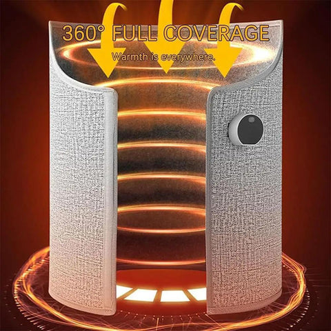 Under Desk Leg Warmer Space Heater With Blanket Portable Foldable Heat Pad showing 360° full coverage heating