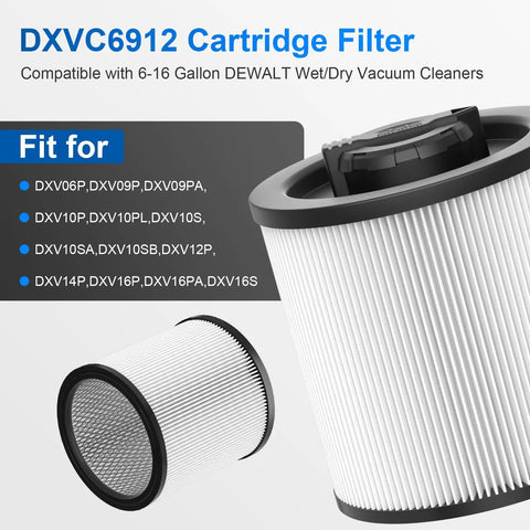 2 Pack Cartridge Filter Replacement For 6-16 Gallon Wet Dry Vacs Fits DXV06P Through DXV16P Shop Vacs on white background