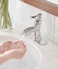 Chrome Waterfall Bathroom Faucet With Single Hole, Single Handle Sink Faucet For Farmhouse Vanity, Solid Brass Construction in use