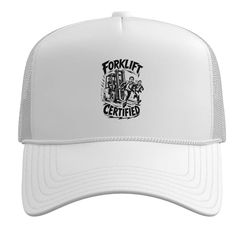 Funny Forklift Operator Warehouse Humor Trucker Hat With Adjustable Mesh Back White Cap For Forklift Drivers And Logistics Pros