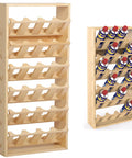 Six Tier Wall Mount Spray Paint Can Rack Organizer For Garage And Workshop Holds 24 Cans, Durable Pine Wood, Empty and Filled Views