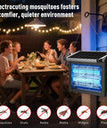 Beast Outdoor Mosquito Zapper With 4500V Electric Grid and USB C, installed on a wall at an evening gathering.
