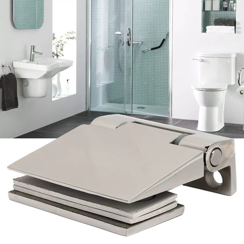 Heavy Duty Stainless Steel Glass Door Hinges For 90 Degree Frameless Showers Adjustable With Flexible Rubber Pads, close-up view.
