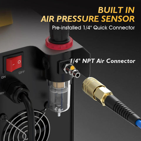 Close-up of Plasma Cutter With Non Touch Pilot Arc, Dual Voltage 110/220V, 50 Amp Inverter, showing built-in air pressure sensor.