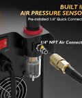 Close-up of Beast 50A Dual Voltage Plasma Cutter With LCD Display and Air Pressure Readout 1/4" NPT air connector.