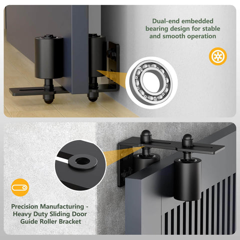 Adjustable Sliding Gate Roller Hardware Kit with Heavy Duty Steel Wall Mount Bracket and Nylon Roller Guide installed on gate.