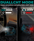 Cordless Tire Inflator Air Compressor For 18V Battery Systems 160 PSI Portable LED Light Handheld Pump with dual light mode.