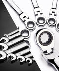 Flex Head Ratcheting Wrench Set 12 Piece Metric 8 To 19 mm Cr-V Combination Wrenches With 72 Tooth Ratchet in close-up view