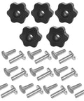 Five Pack 6-Star Clamping Knobs With Twenty M8 Tee Bolts For T Track Systems And T Slot Accessories 1.5 Inch Long Heavy Duty