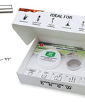 Soil Test Kit Pro Pack Complete Nutrient And pH Analysis With Tailored Recommendations For Your Lawn And Garden Includes 2 Test Kits And 1 Soil Probe For Peak Growth, showing kits in open box and metal soil probe with dimensions.