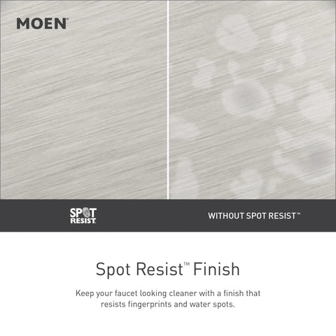Comparison of Spot Resist finish vs. standard finish for Spot Resist Stainless Modern Deck Mounted Kitchen Soap Dispenser