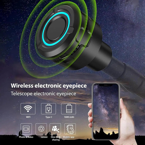 4K CMOS Telescope Camera Eyepiece With WiFi And 6 Hour Battery Life, displaying real time astronomy on smartphone screen.