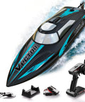 Go Fast RC Boat For Pool And Lake With 2.4GHz Remote Control Water Cooling System Adult Friendly Electric Boat displayed with remote and accessories