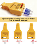 24V Automotive Blade Fuse Tester And Puller For Car Circuit Breakers ATR ATO ATC ATM Reset Tool, yellow plastic, adjustable probe, 70x30x25 mm