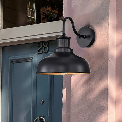 Rustic Outdoor Barn Lights 2 Pack Farmhouse Wall Sconces Industrial Black With Gold Interior mounted beside blue door