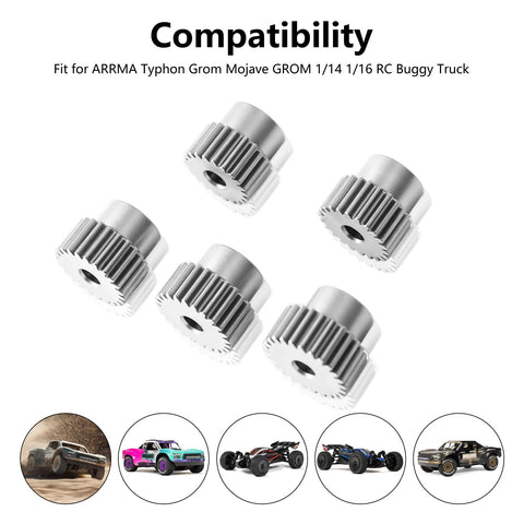 Beefed Up Chrome Steel 0.5M Pinion Gear Set For RC Cars 21T 22T 23T 24T 25T 3.2mm Bore With Motor Mount Holder For ARRMA Typhon Grom Mojave GROM 1 14 1 16 RC Buggy Truck Upgrade Parts
