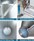 Smooth Pour 40 Oz Stainless Steel Pancake Batter Dispenser And Multi Nozzle Kitchen Funnel with stainless steel spring and detachable handle.